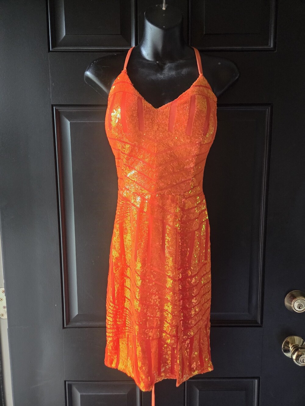 Orange Sequin Strapless Cocktail Dress